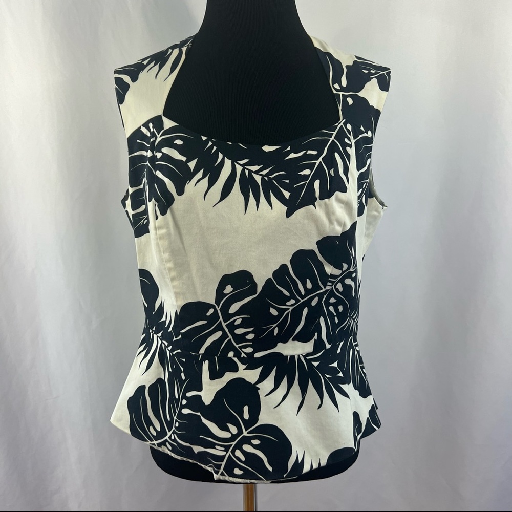 Positive Attitude Top Peplum Women 12 L Large Floral Lined Career Black White